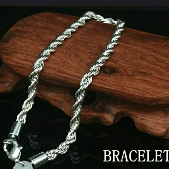 Men's 925 Sterling Silver Rope Necklace Bracelet - Picture 4 of 4